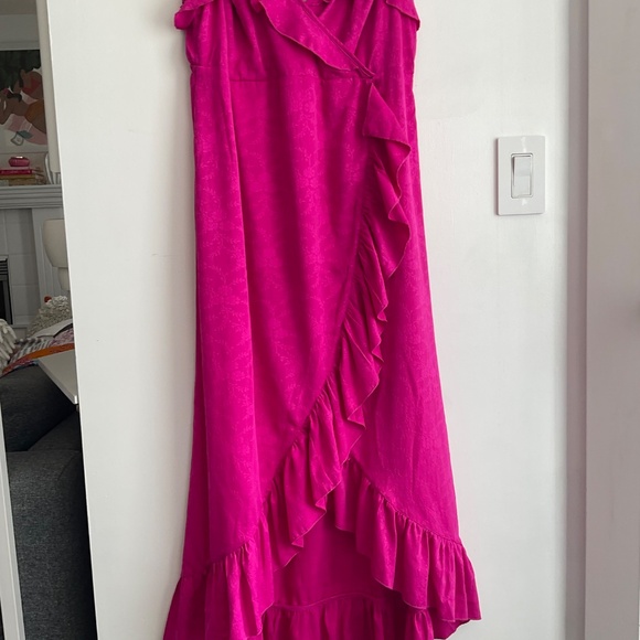 NWOT 🌺 TOPSHOP Hot Pink Wrap V-Neck Midi Maxi Dress Size 12 - Picture 7 of 15